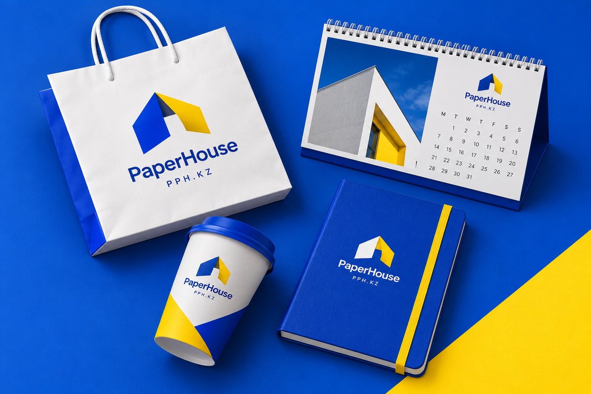 Пакет, календарь, стакан и блокнот с логотипом PAPERWAVE